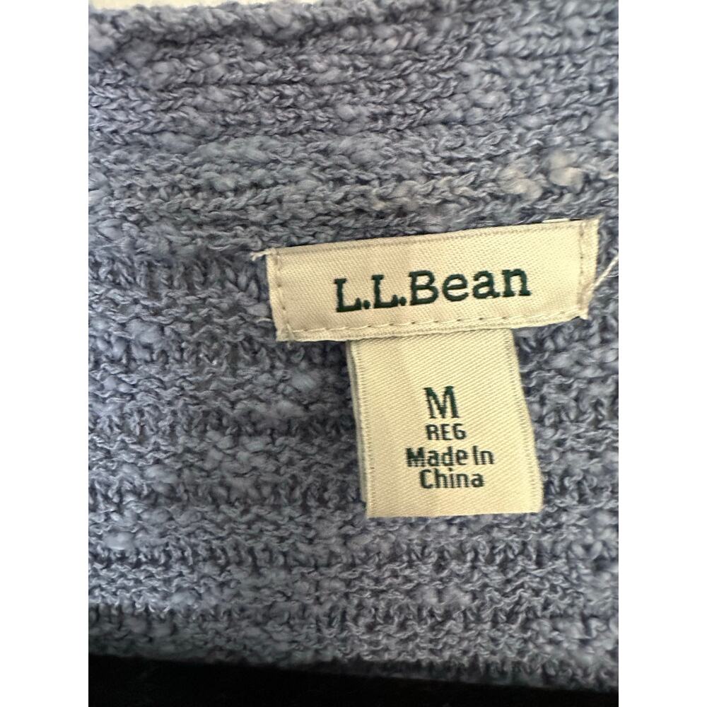 LL BEAN Midweight Cotton Slub Horizontal Rib Open-Front Cardigan Blue - Sz M - Picture 3 of 4